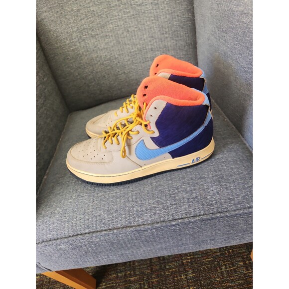 Nike Air Force 1 High in Wolf Grey, Deep Royal Blue & Pink Sneakers Size 10 - Picture 2 of 8
